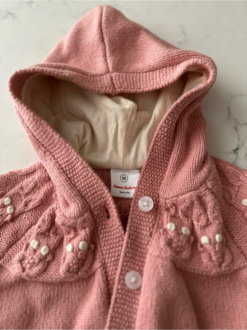 Hanna Andersson Dusty Roses Hooded Knit Cardigan with Cream Lining